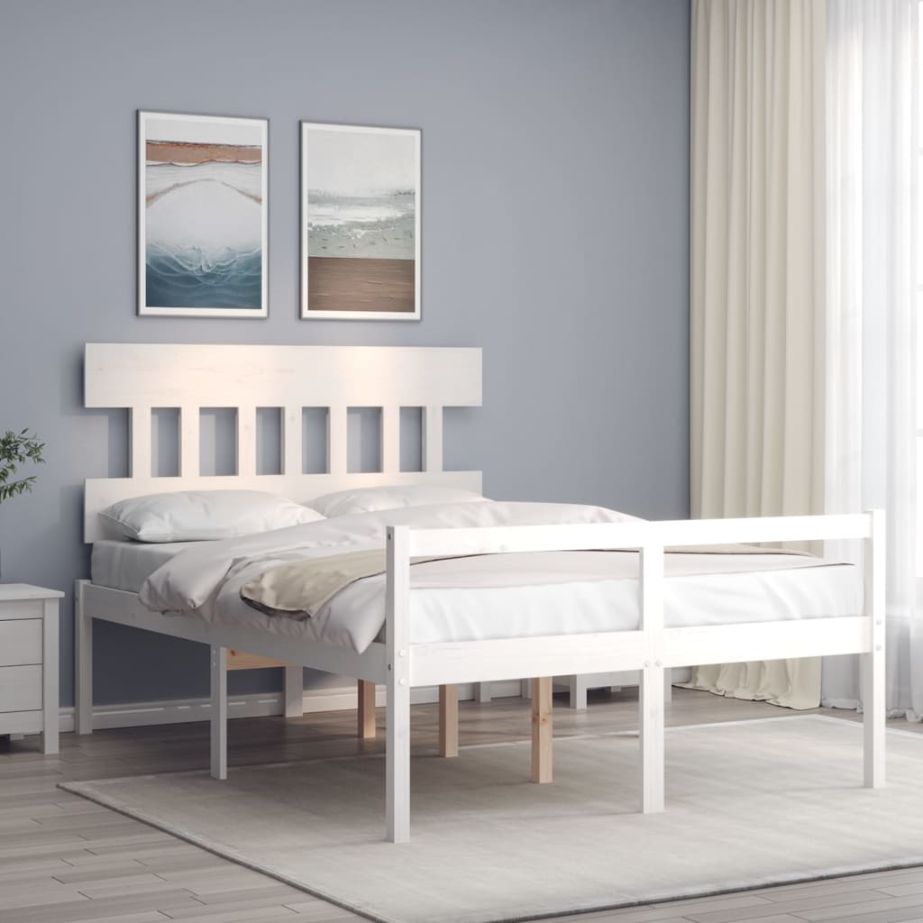 Krevet za starije s uzglavljem bijeli 140x200 cm masivnog drva