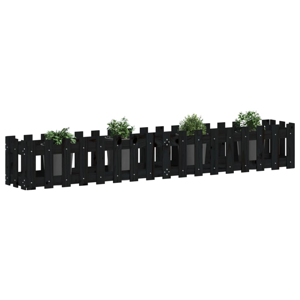 Povišena vrtna gredica crna 200x30x30 cm masivna borovina