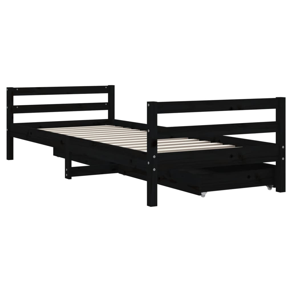 Okvir dječjeg kreveta s ladicama crni 80 x 200 cm od borovine