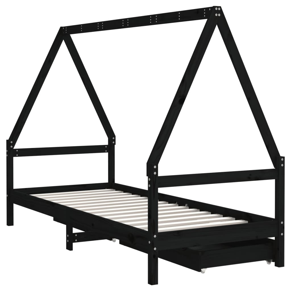 Okvir dječjeg kreveta s ladicama crni 80 x 200 cm od borovine