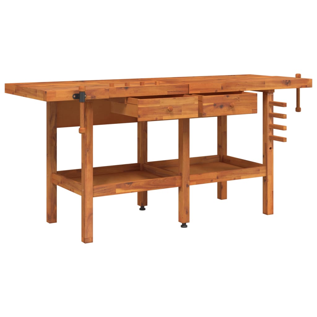 Radni stol s ladicama i škripcima 192x62x83 cm od drva bagrema