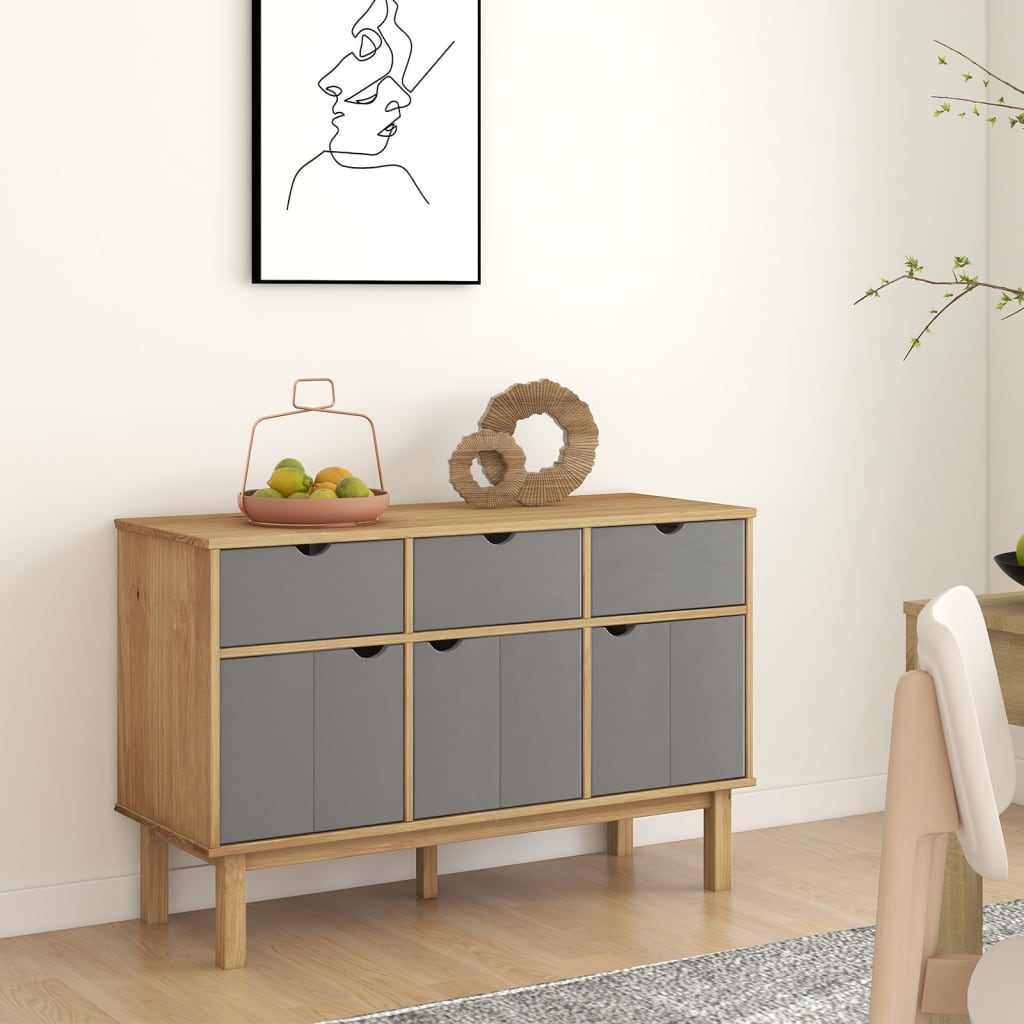 Komoda OTTA smeđe-siva 114 x 43 x 73,5 cm od masivne borovine