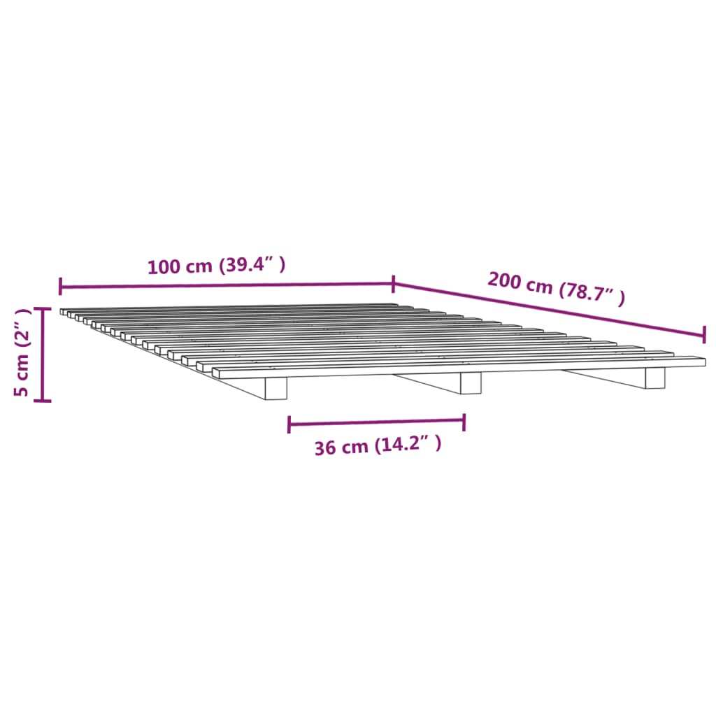Okvir za krevet 100 x 200 cm od masivne borovine