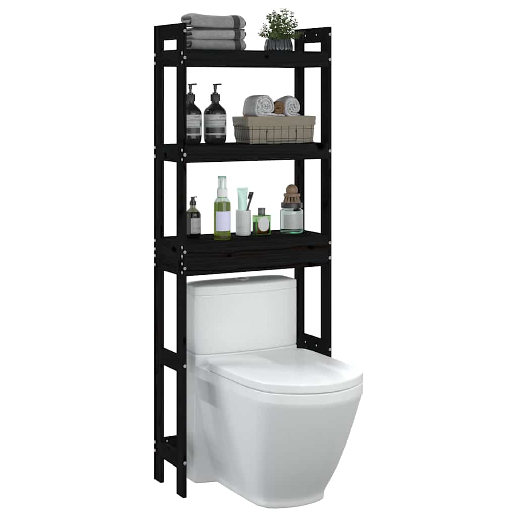 Stalak za kupaonicu crni 63 x 26 x 171 cm od masivne borovine