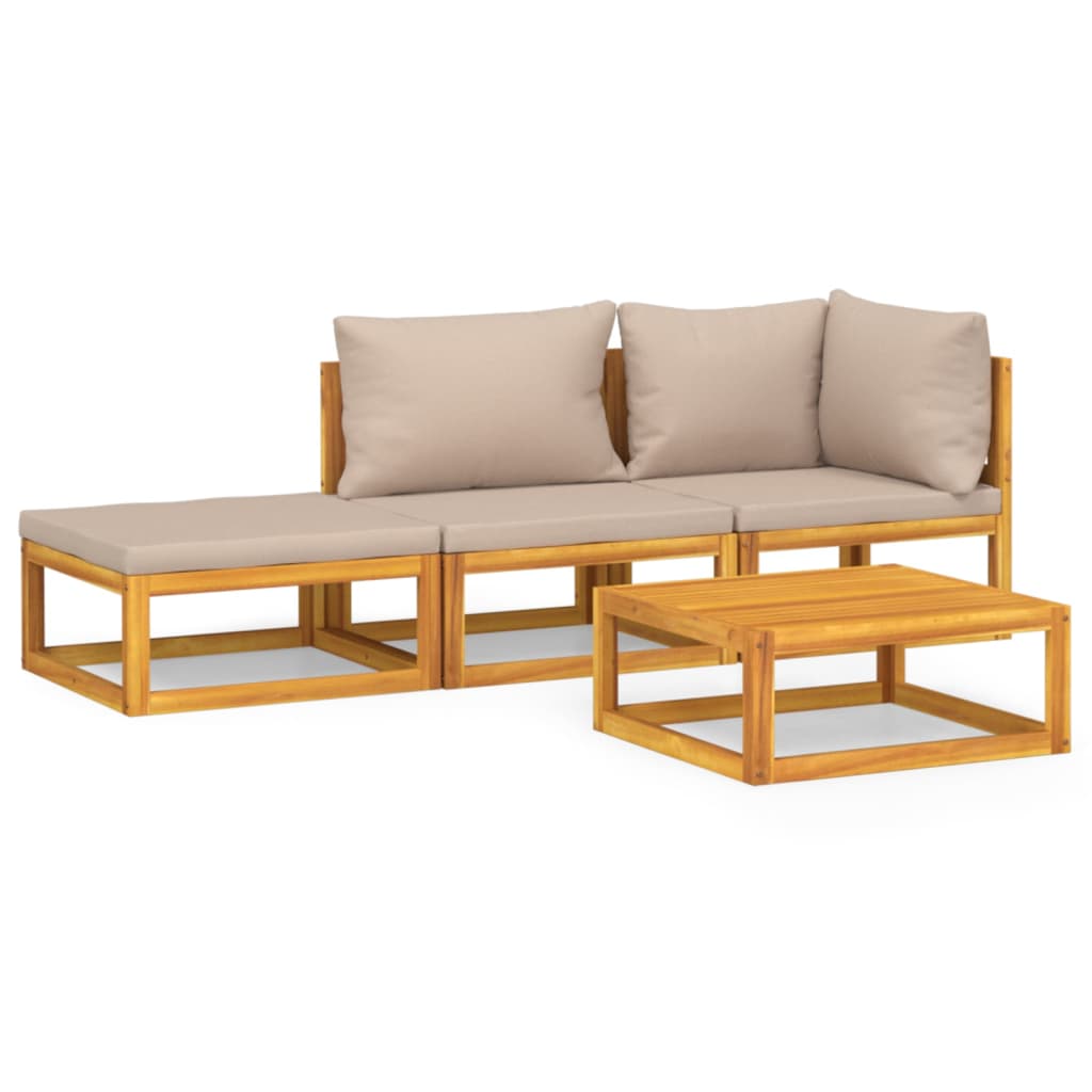 4-dijelna vrtna garnitura sa smeđesivim jastucima masivno drvo