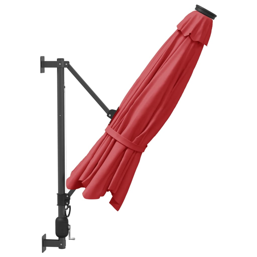 Zidni suncobran s LED svjetlima jarkocrveni 290 cm