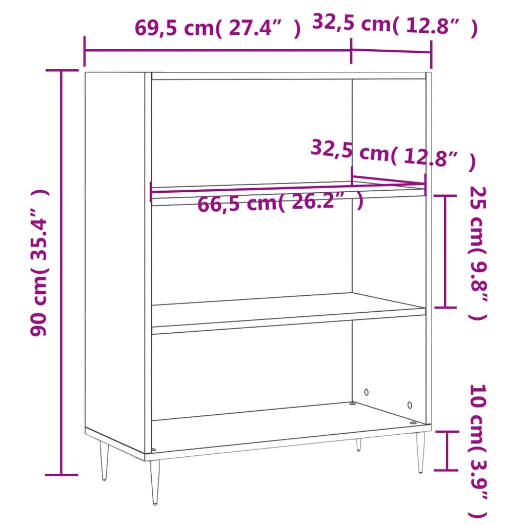 Regal za knjige sjajni bijeli 69,5x32,5x90 cm konstruirano drvo