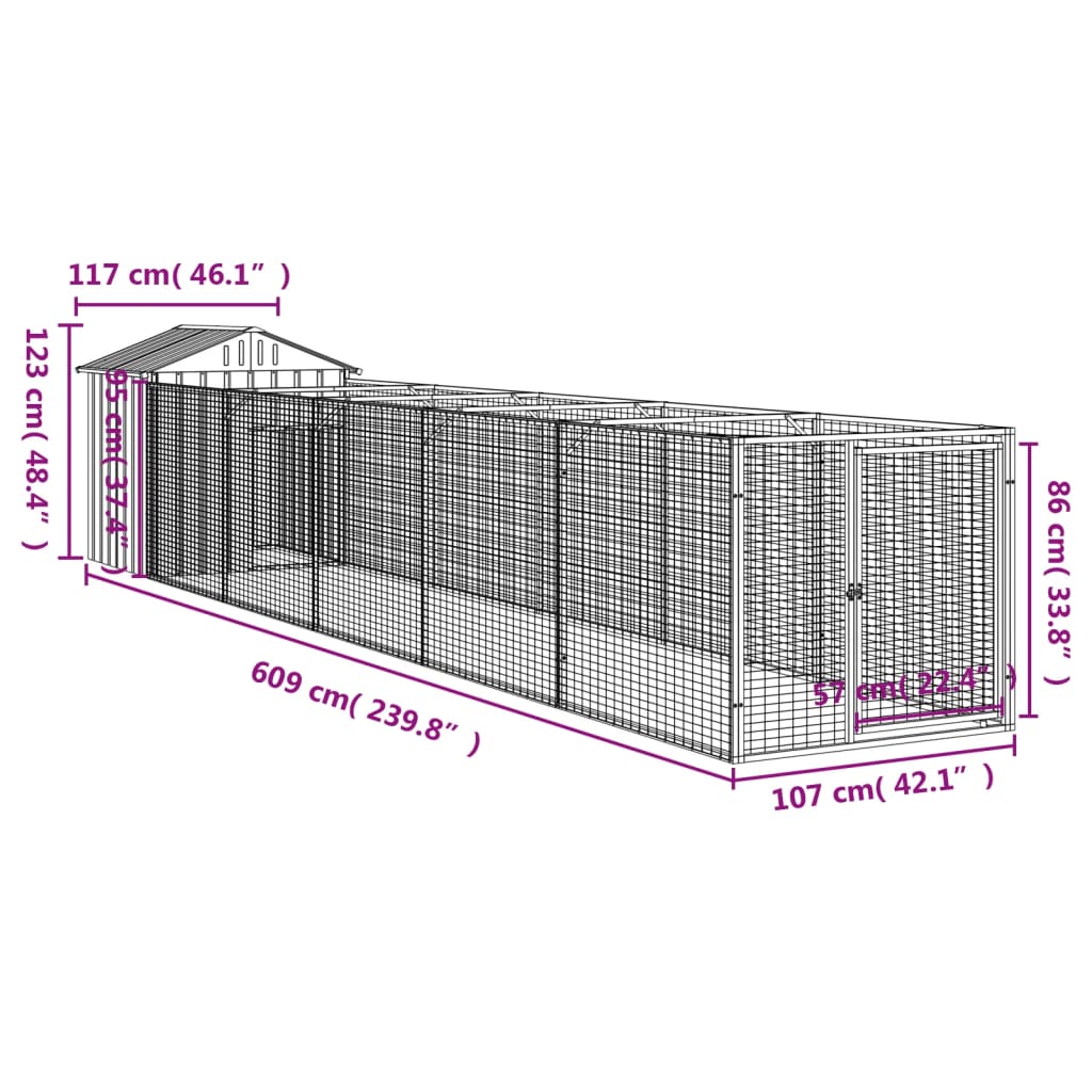 Kućica za pse s krovom svjetlosiva 117 x 609 x 123 cm čelična