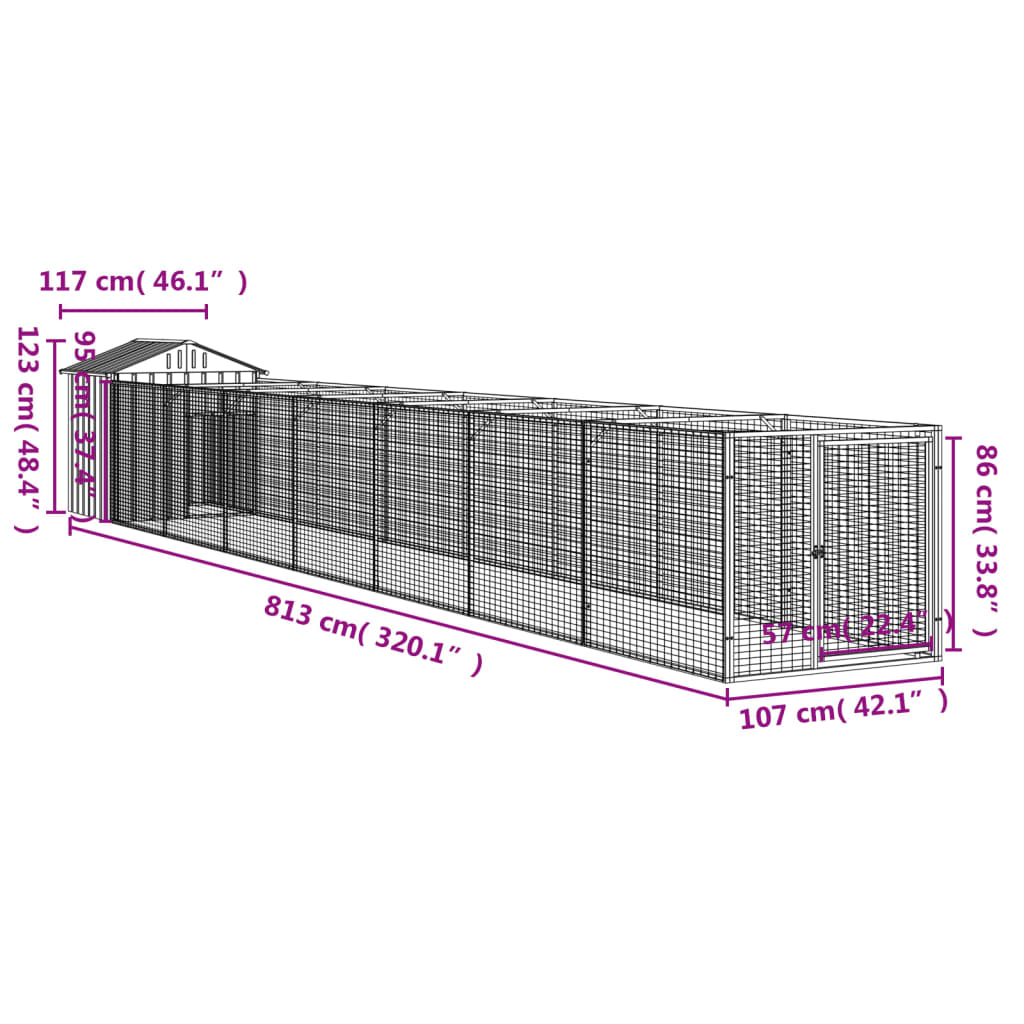Kućica za pse s krovom svjetlosiva 117 x 813 x 123 cm čelična