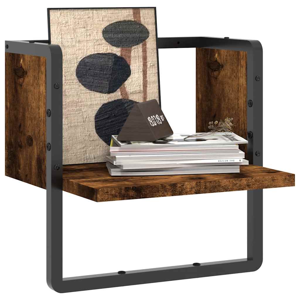 Zidna polica s prečkom dimljena boja hrasta 30 x 25 x 30 cm