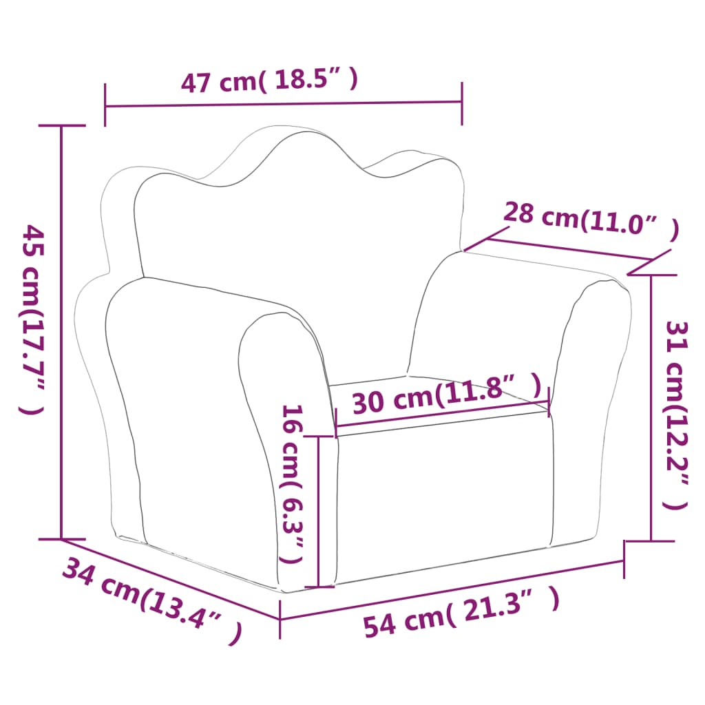 Dječja sofa antracit od mekanog pliša