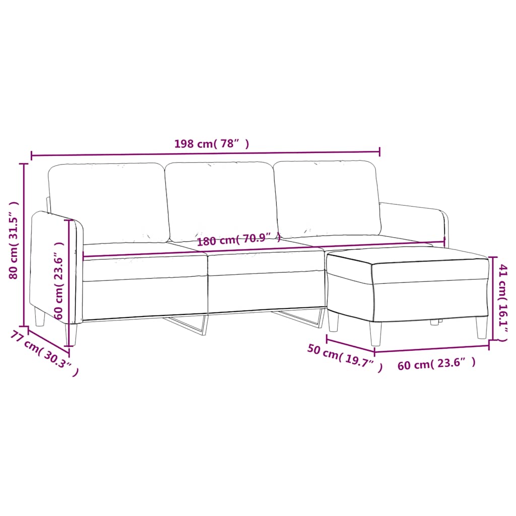 Trosjed s tabureom crni 180 cm baršunasti Crna
