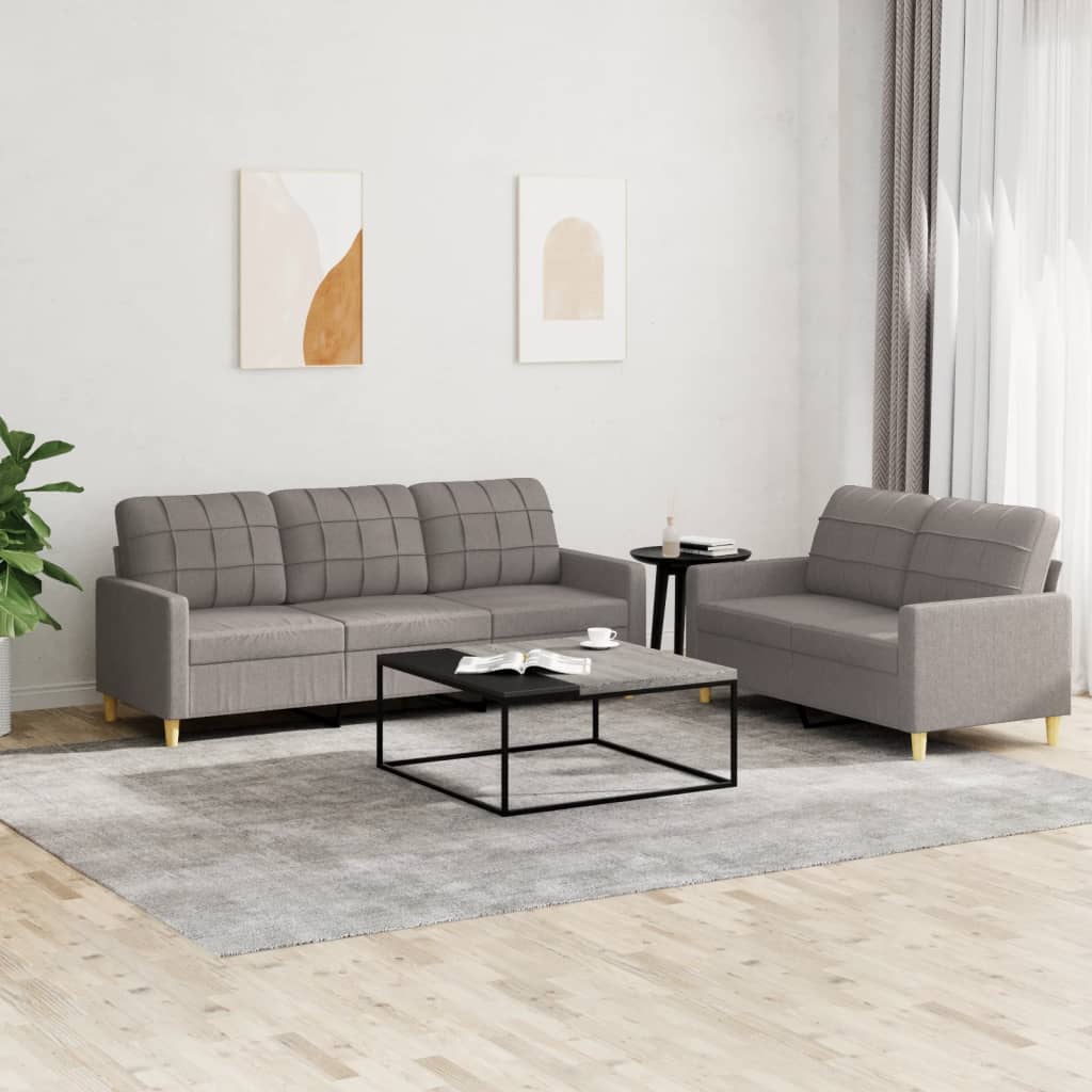 2-dijelni set sofa s jastucima smeđesivi od tkanine Tupe