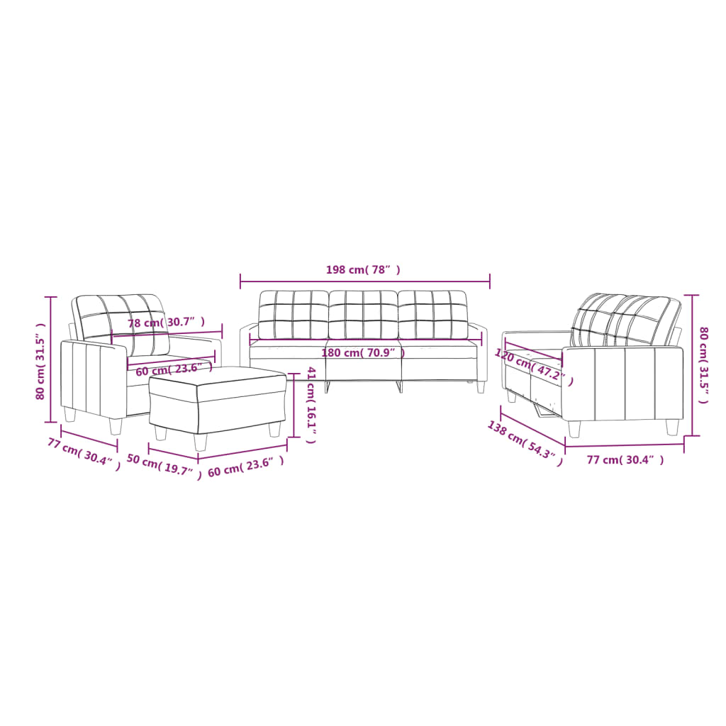 4-dijelni set sofa s jastucima boja cappuccina od umjetne kože