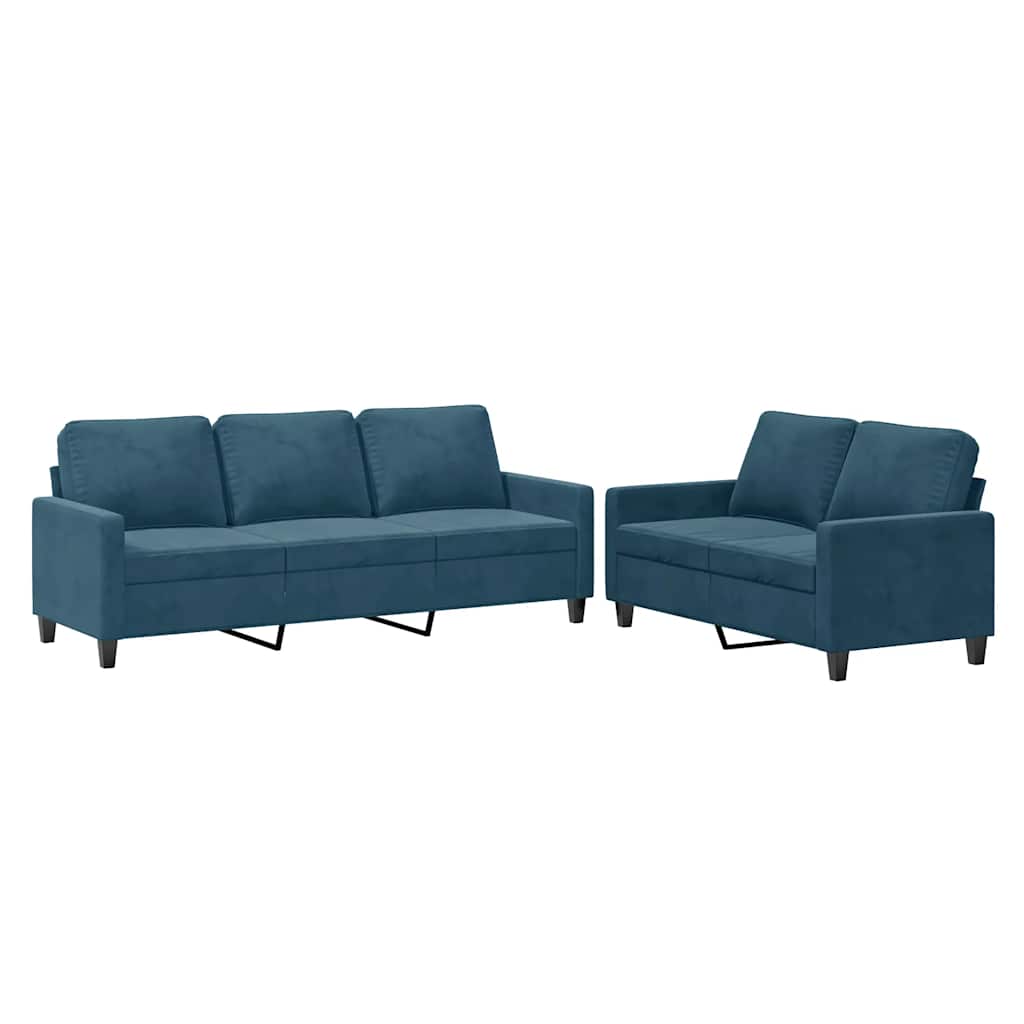 2-dijelni set sofa s jastucima plavi baršunasti Plava