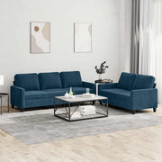 2-dijelni set sofa s jastucima plavi baršunasti Plava