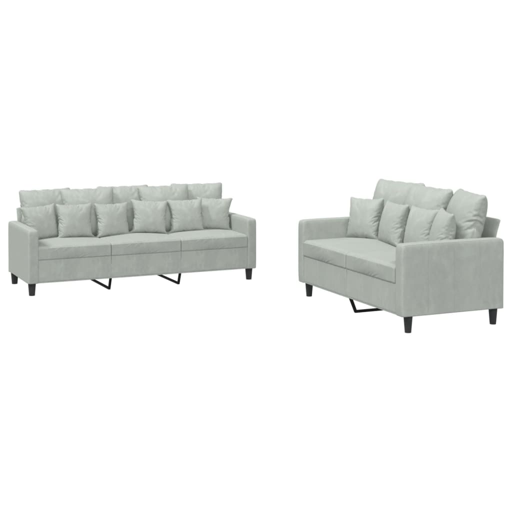2-dijelni set sofa s jastucima svjetlosivi baršunasti Siva