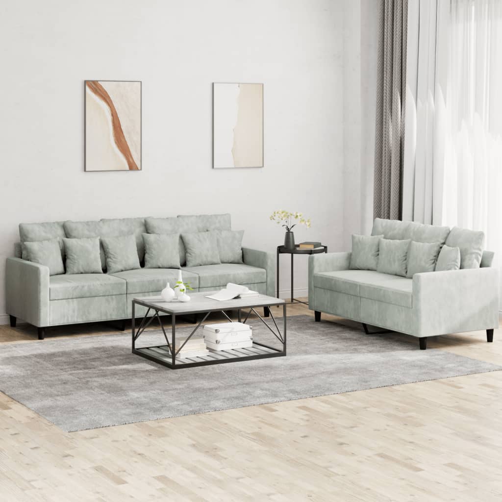 2-dijelni set sofa s jastucima svjetlosivi baršunasti Siva