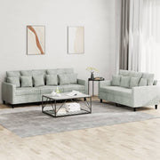 2-dijelni set sofa s jastucima svjetlosivi baršunasti Siva