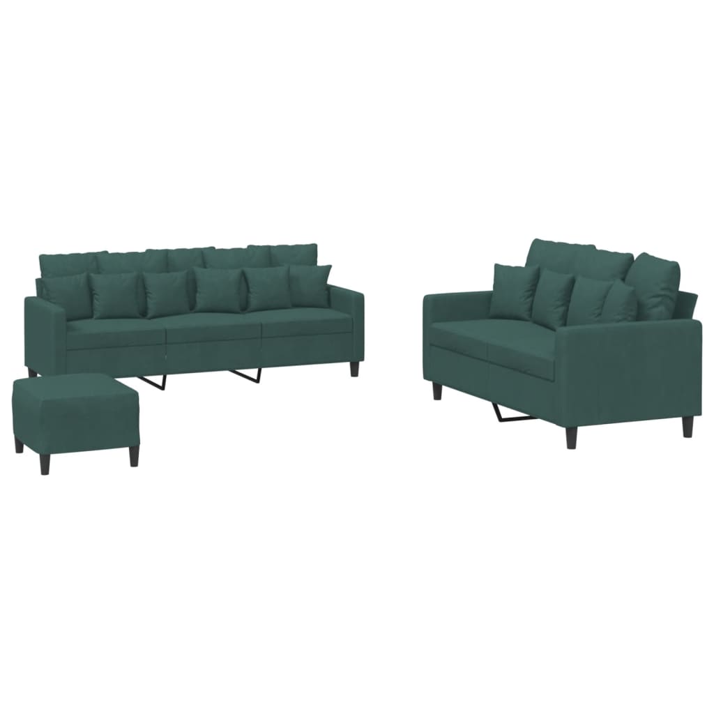3-dijelni set sofa s jastucima tamnozeleni baršunasti Zelena