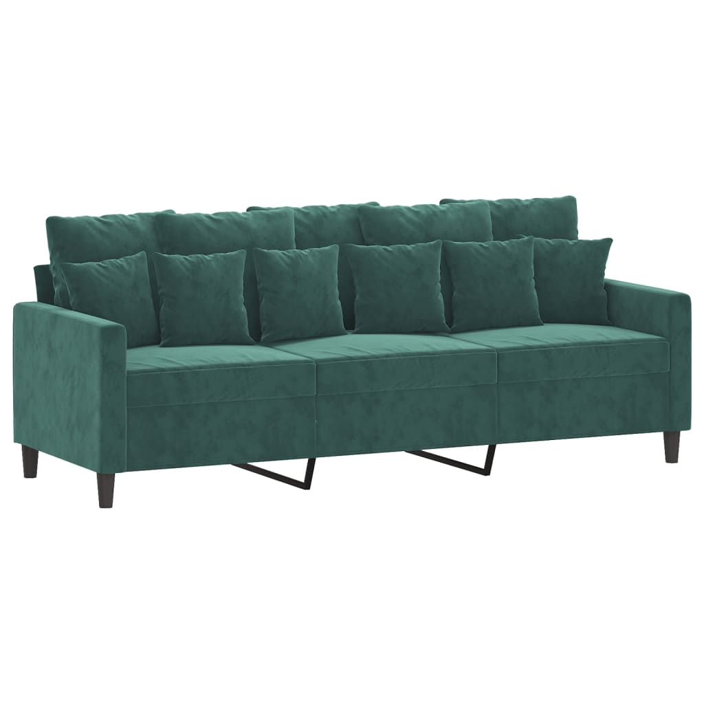 3-dijelni set sofa s jastucima tamnozeleni baršunasti Zelena