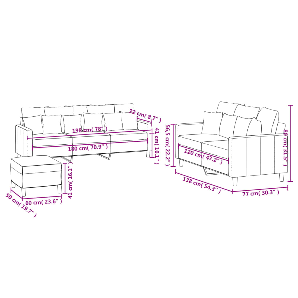3-dijelni set sofa s jastucima tamnozeleni baršunasti Zelena