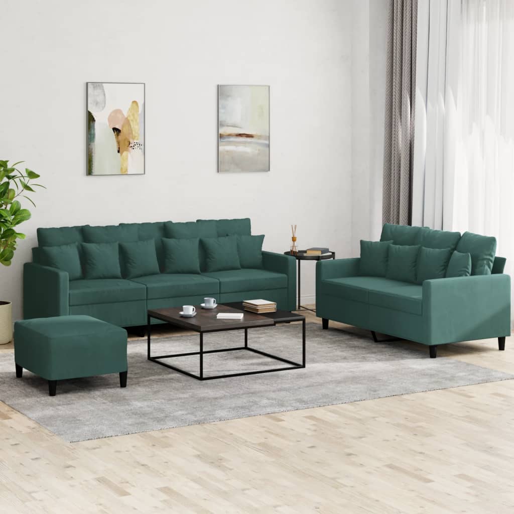 3-dijelni set sofa s jastucima tamnozeleni baršunasti Zelena