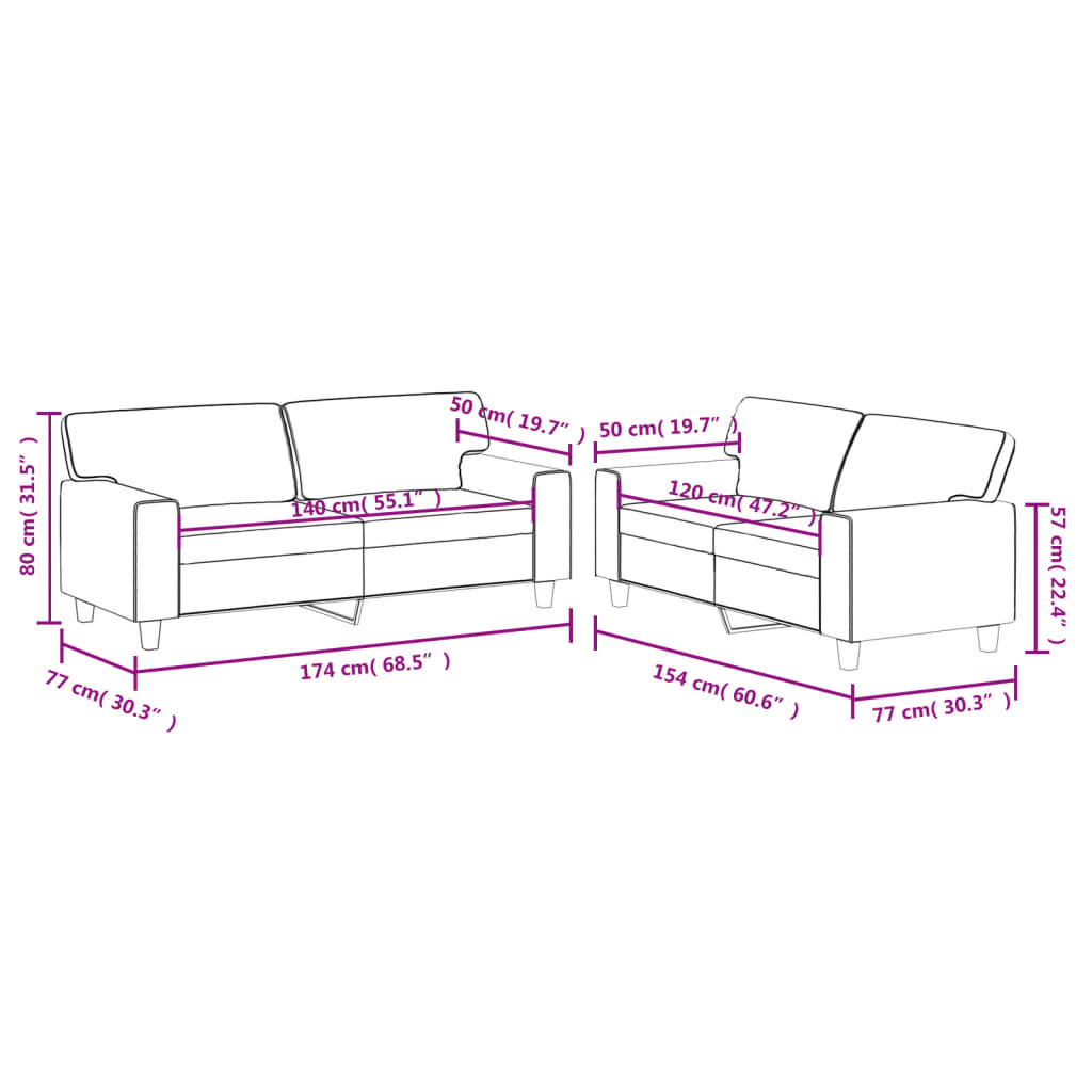 2-dijelni set sofa krem od umjetne kože