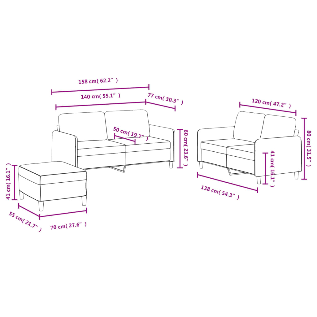 3-dijelni set sofa svjetlosivi baršunasti