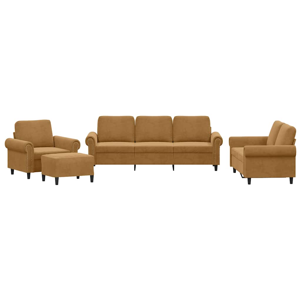 4-dijelni set sofa s jastucima smeđi baršunasti Smeđa