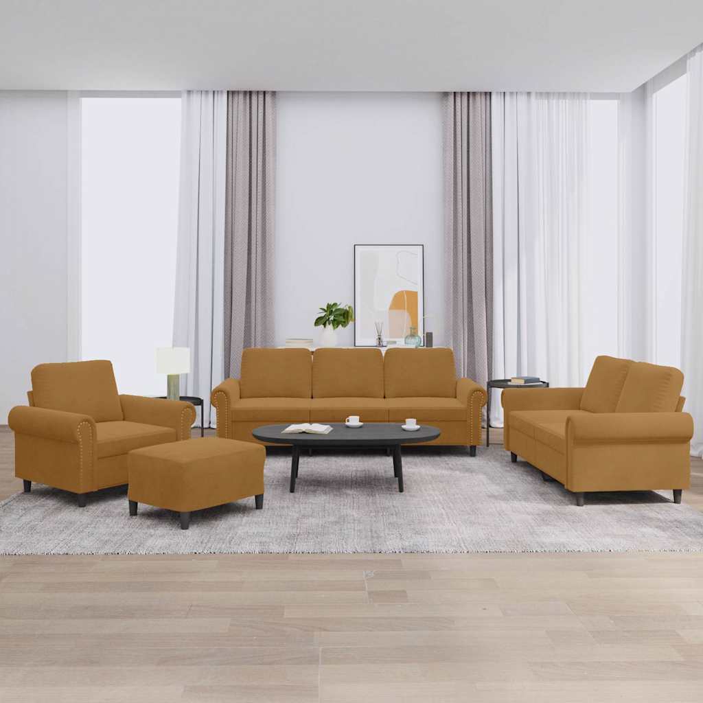 4-dijelni set sofa s jastucima smeđi baršunasti Smeđa