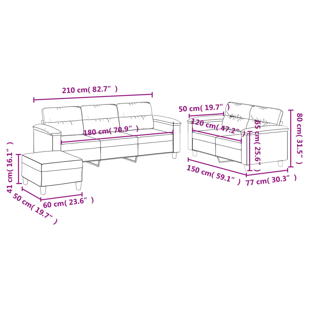3-dijelni set sofa s jastucima bež tkanina od mikrovlakana