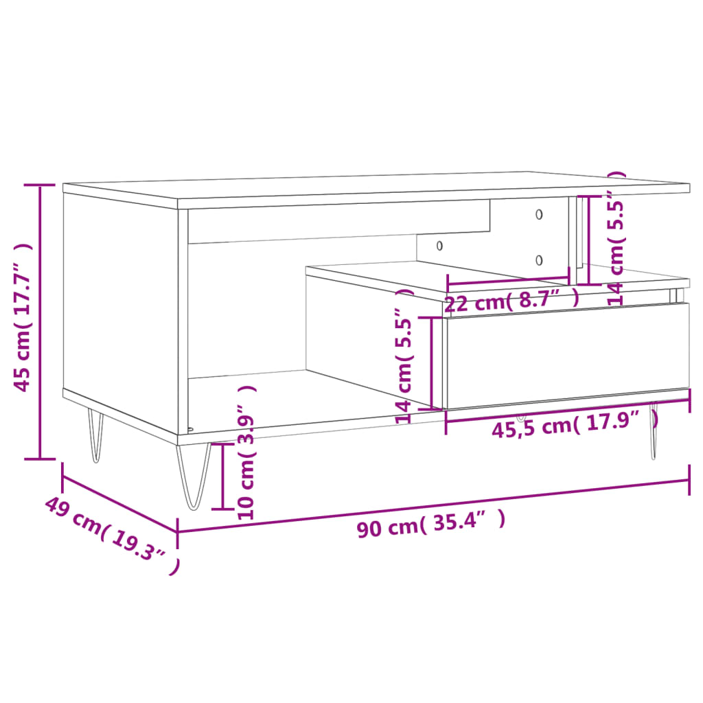 Stolić za kavu boja sivog hrasta 90x49x45 cm konstruirano drvo