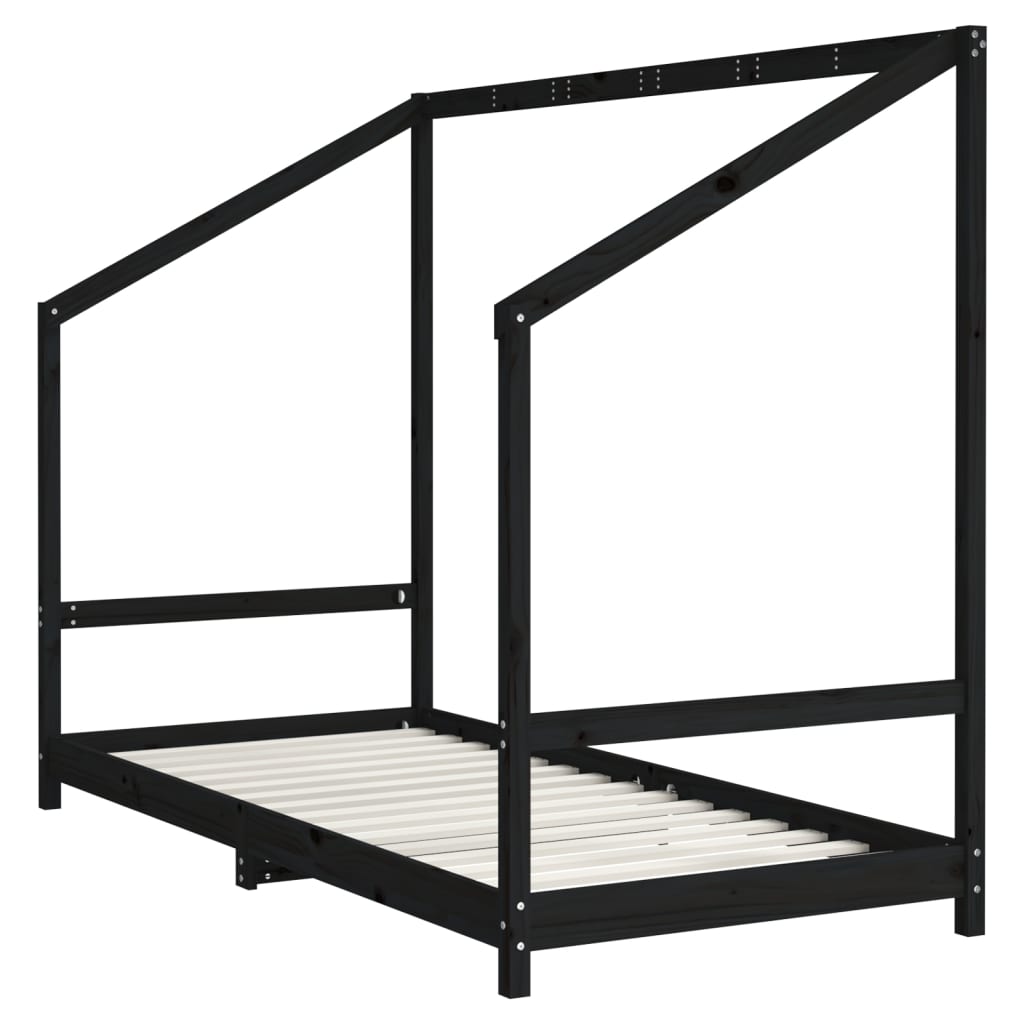 Okvir za dječji krevet crni 90 x 190 cm od masivne borovine