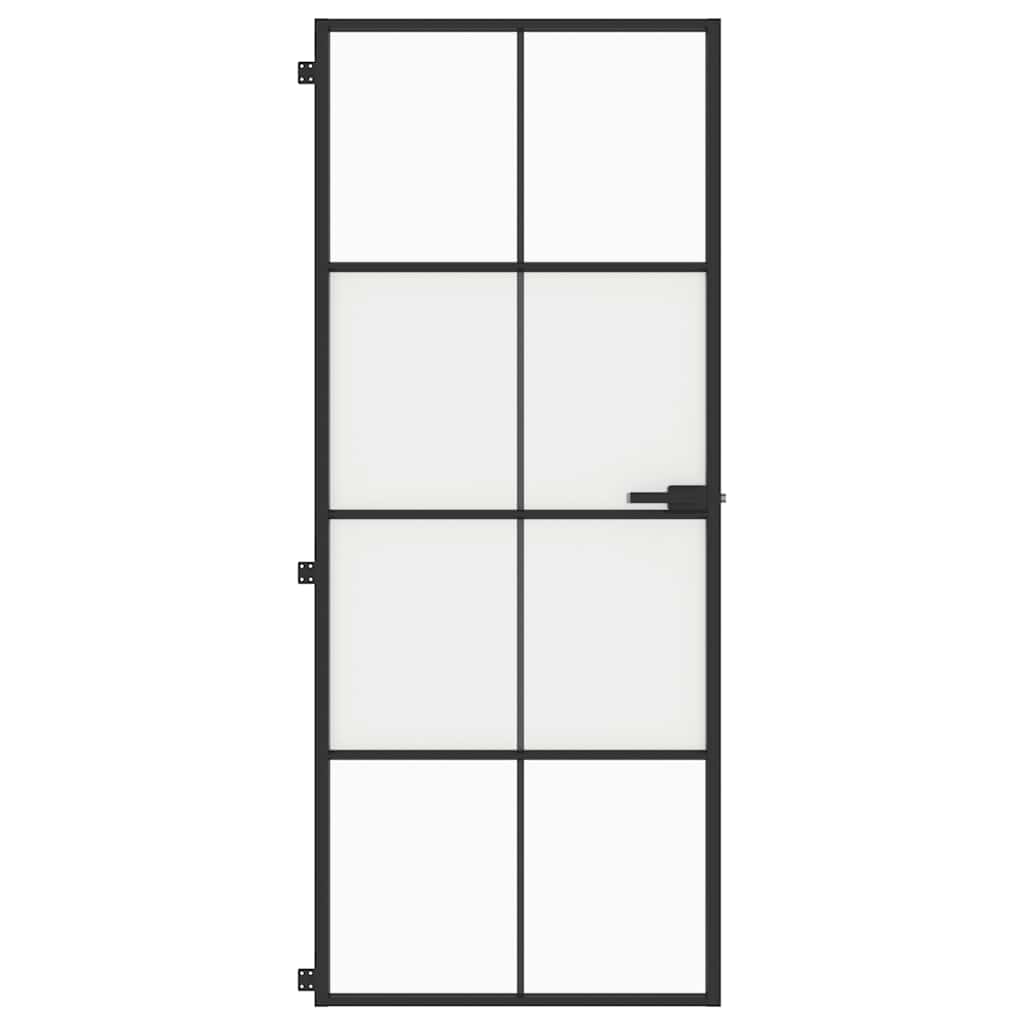 Sobna vrata tanka crna 83 x 201,5 cm kaljeno staklo i aluminij