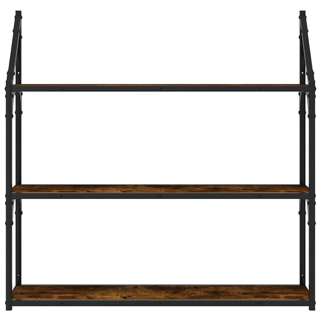 Zidna polica s 3 razine dimljenog hrasta 80x21x78,5 cm drvena