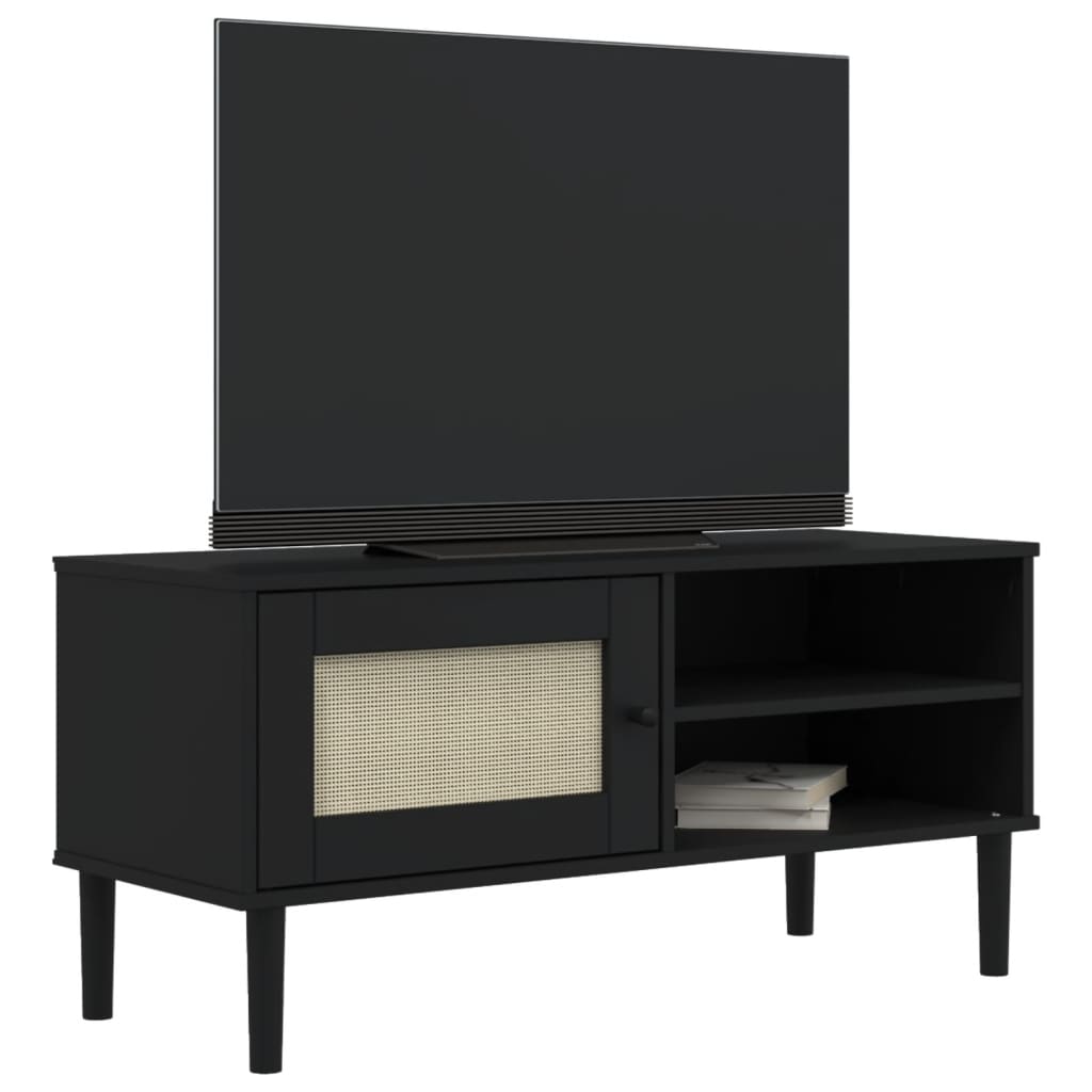TV ormarić SENJA izgled ratana crni 106x40x49 cm od borovine