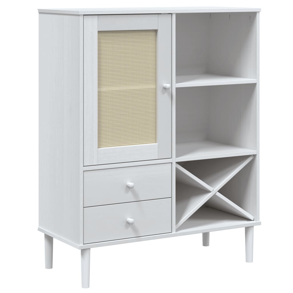Visoka komoda SENJA bijela izgled ratana 90x40x112 cm borovina