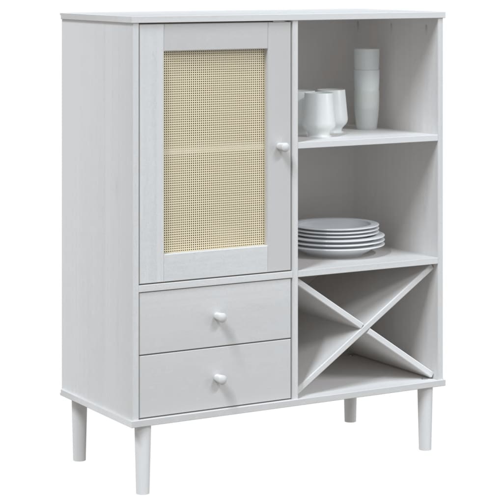 Visoka komoda SENJA bijela izgled ratana 90x40x112 cm borovina