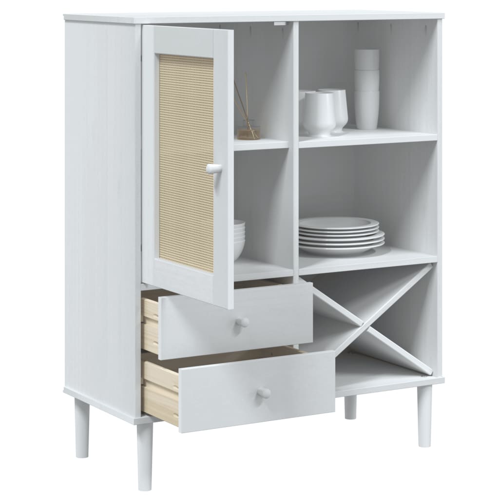 Visoka komoda SENJA bijela izgled ratana 90x40x112 cm borovina
