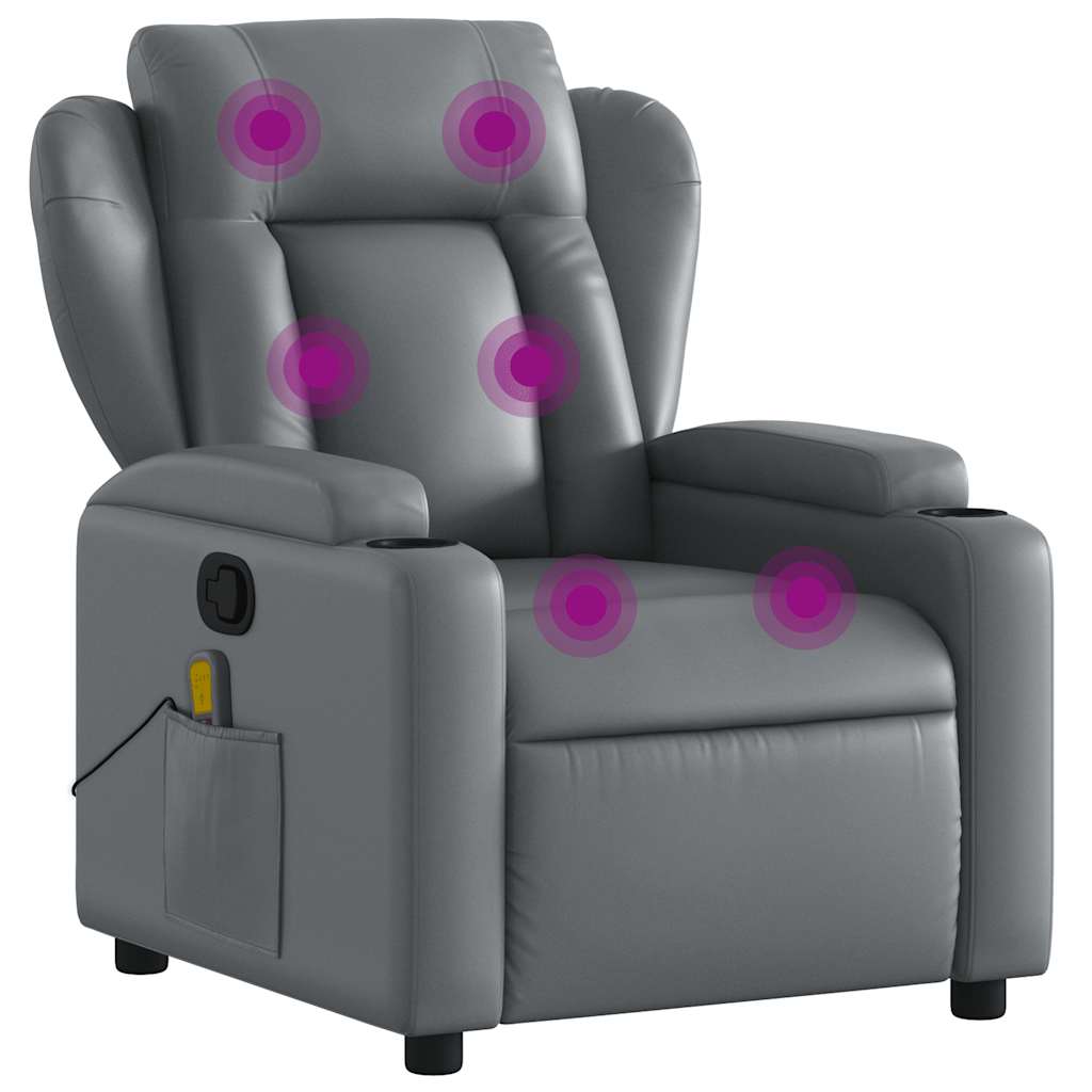 Masažna fotelja za odmor, siva, umjetna koža