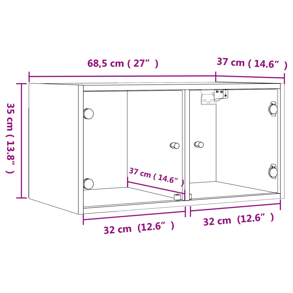Zidni ormarići sa staklenim vratima 2 kom bijeli 68,5x37x35 cm