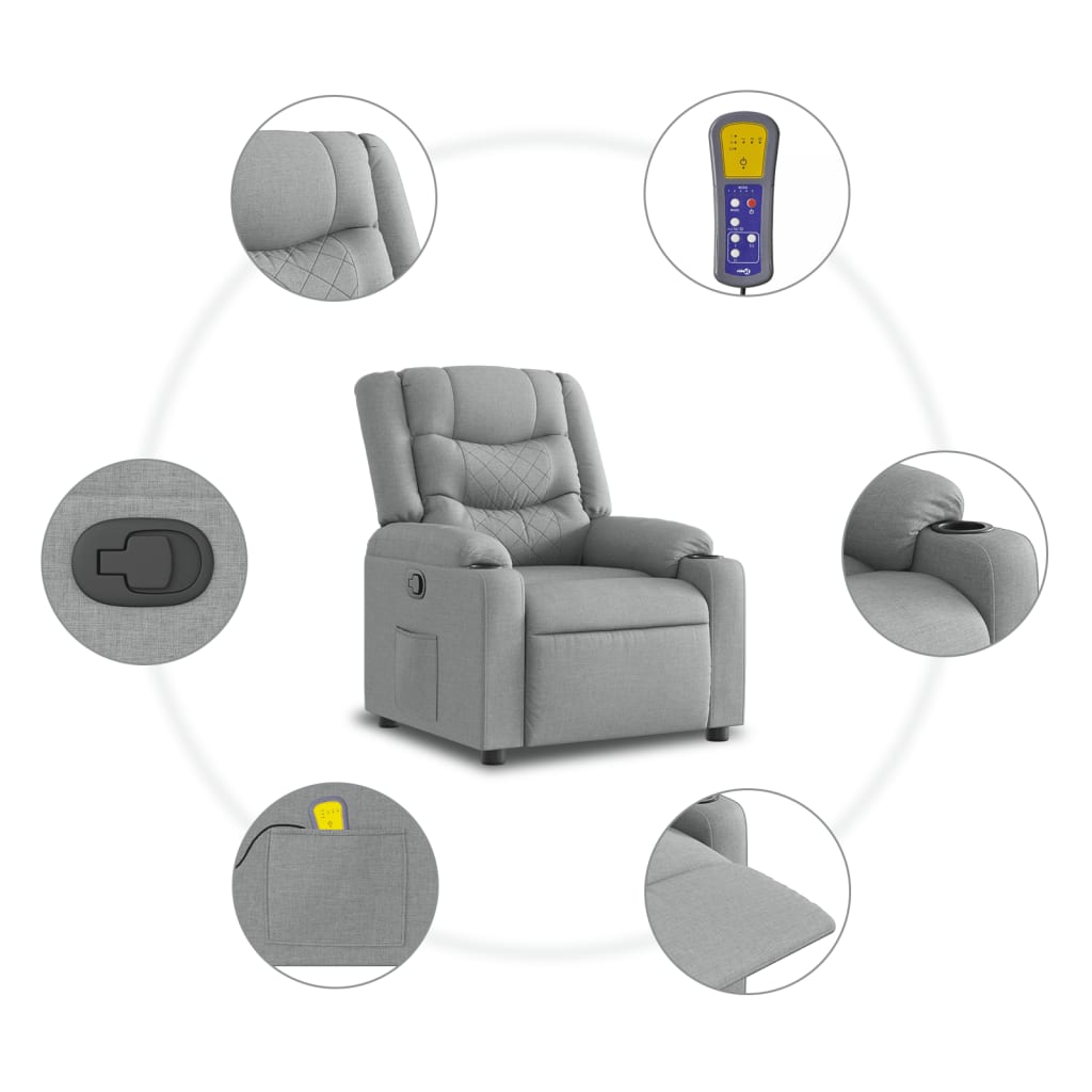 Masažna fotelja za odmor, svijetlo siva tkanina