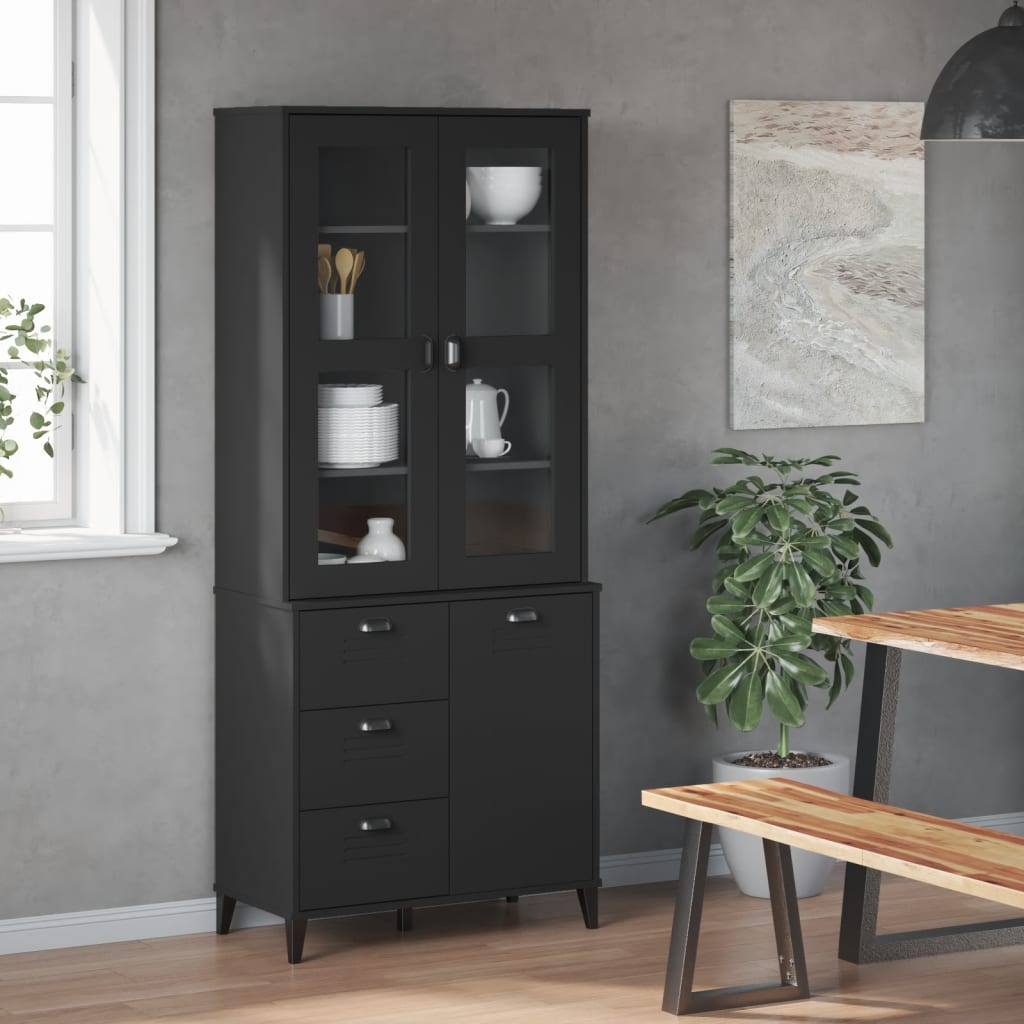 Visoka komoda VIKEN crna 80 x 40 x 190 cm od masivne borovine