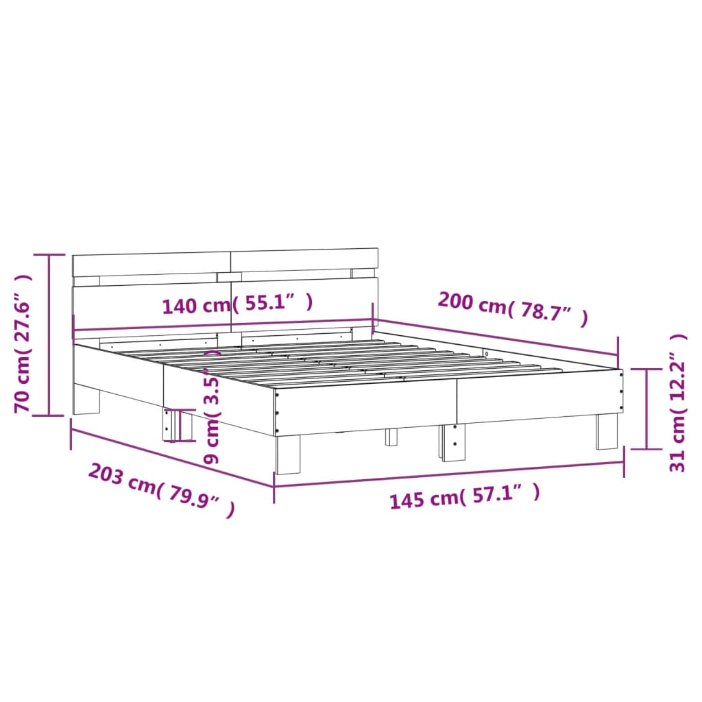 Okvir za krevet s uzglavljem bijeli 140x200cm konstruirano drvo