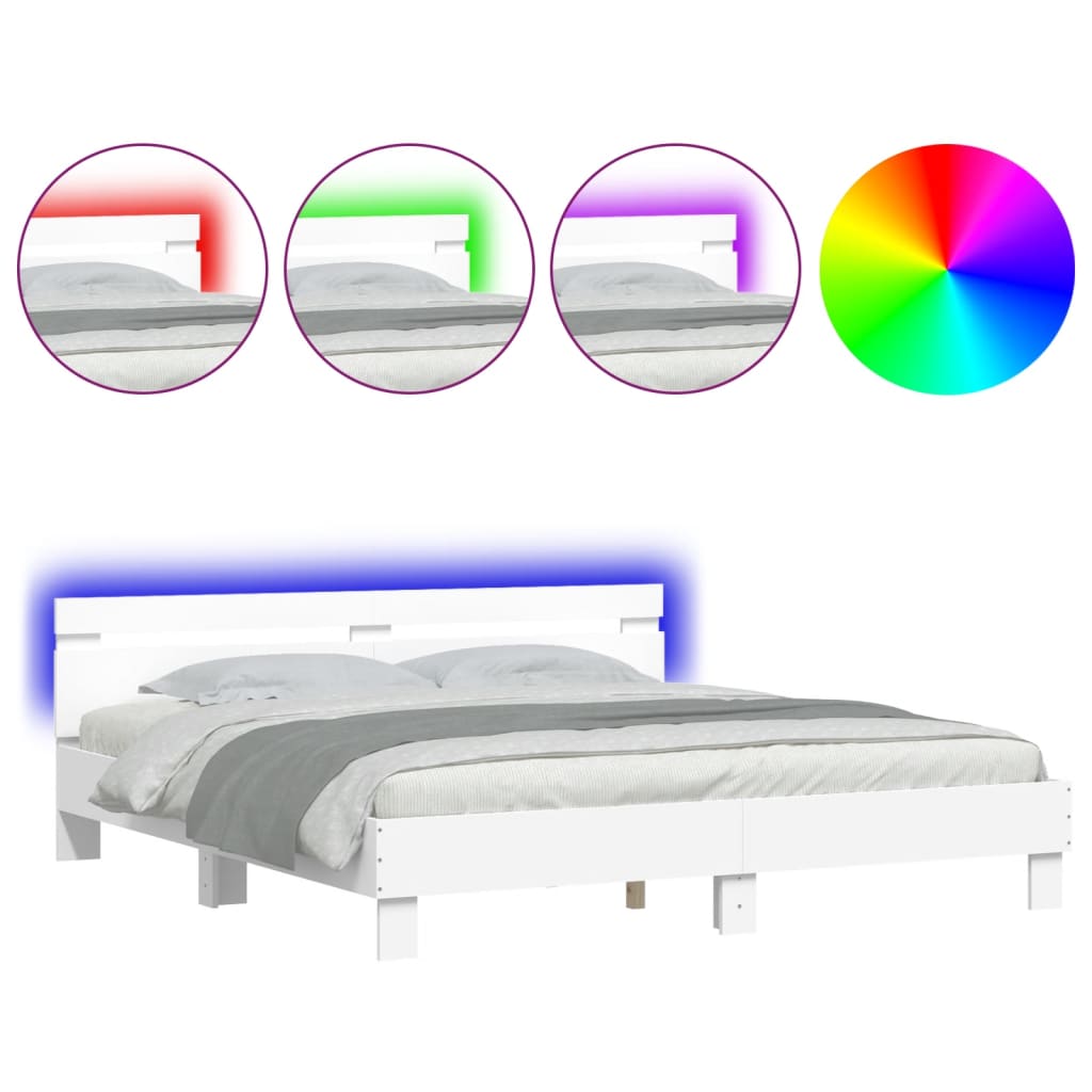 Okvir za krevet s uzglavljem i LED bijeli 180x200 cm