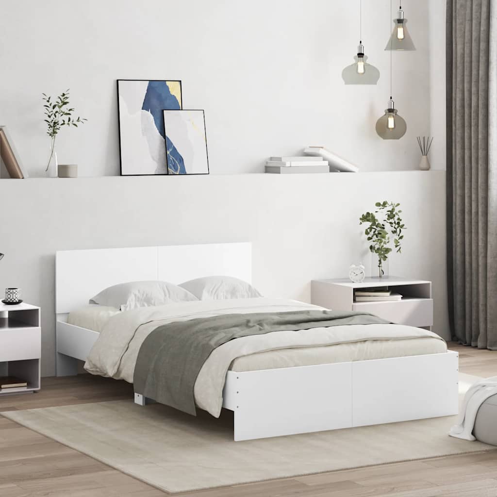 Okvir kreveta s uzglavljem i LED svjetlima bijeli 140 x 190 cm