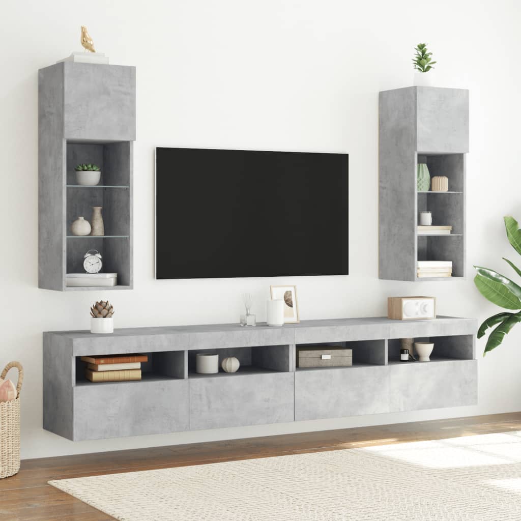 TV ormarić s LED svjetlima siva boja betona 30,5x30x90 cm