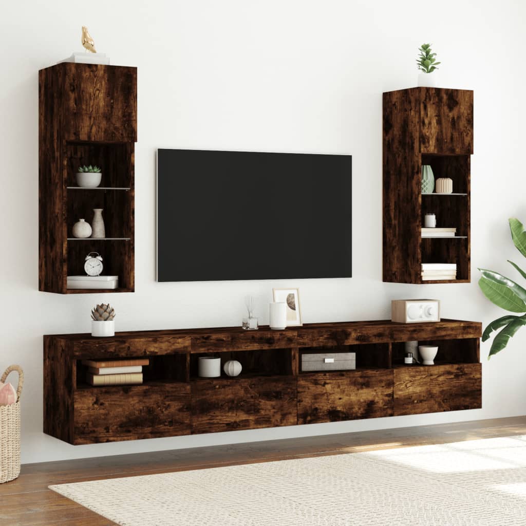 TV ormarić s LED svjetlima boja dimljenog hrasta 30,5x30x90 cm