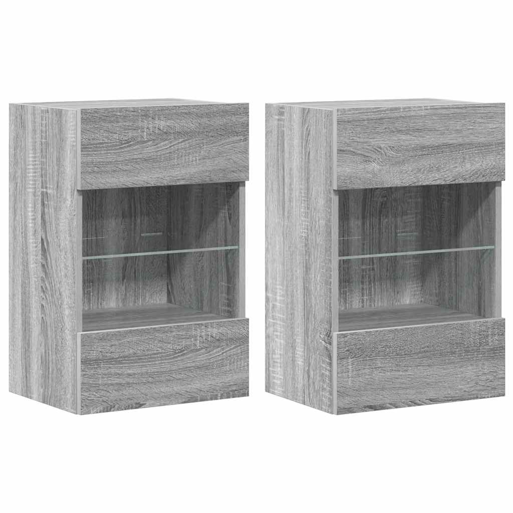 Zidni ormarići s LED svjetlima za TV 2 kom siva boja hrasta 40 x 30 x 60,5 cm